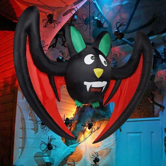 5 FT Long Halloween Inflatable Hanging Bat, Blow up with LED Lights Halloween De - Picture 5 of 6